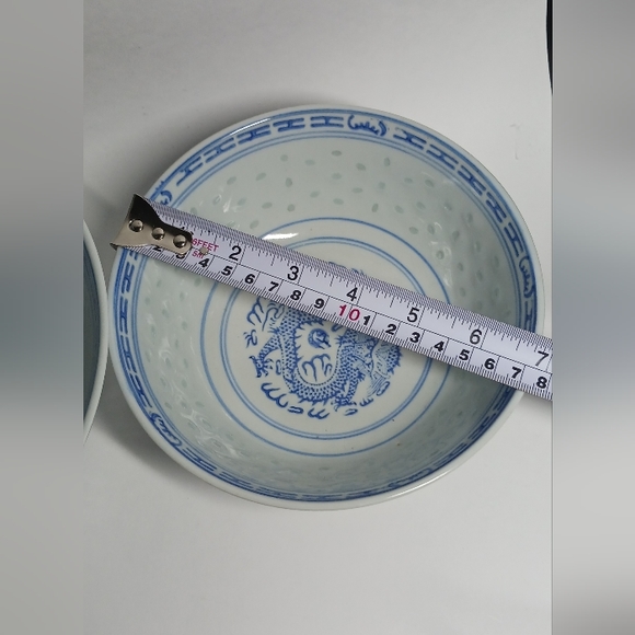 2 Vintage Rice Eyes Salad Bowls Dragon & Flower Pattern Blue & White - Picture 5 of 7